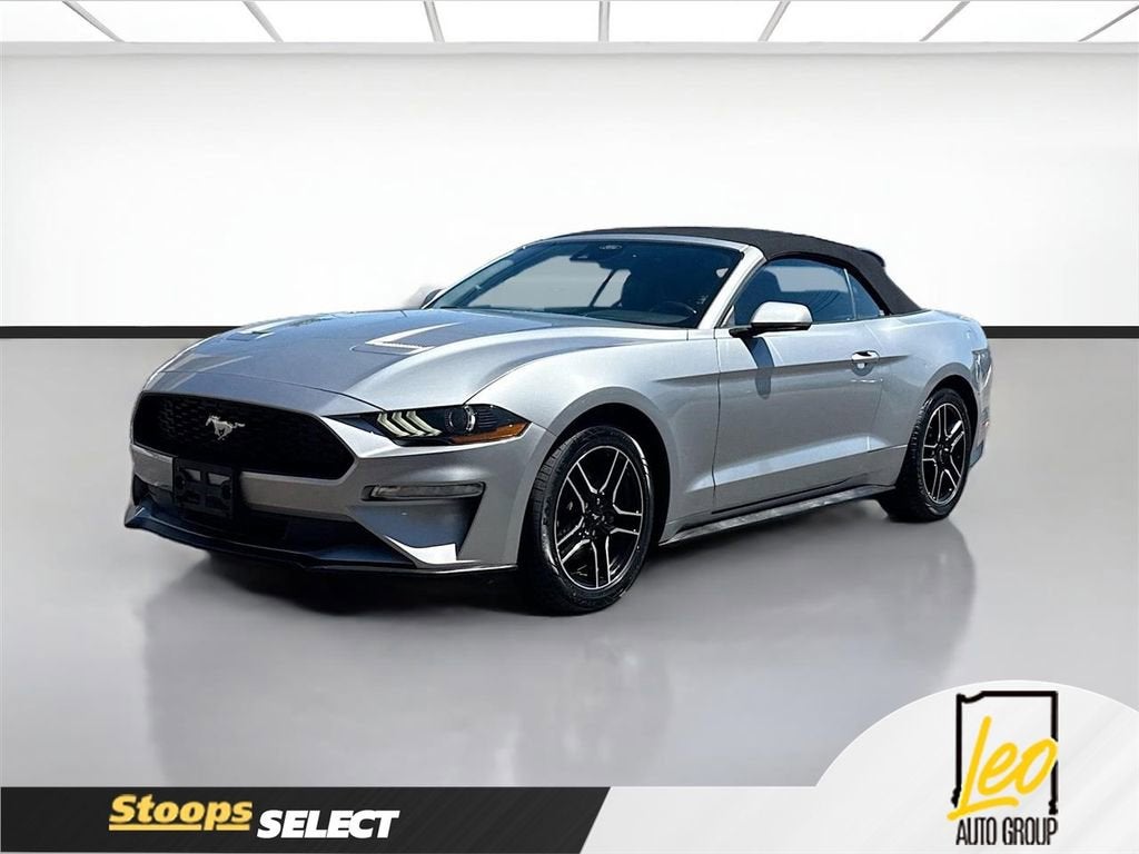 2023 Ford Mustang EcoBoost Premium Convertible in Silver — front three-quarter view