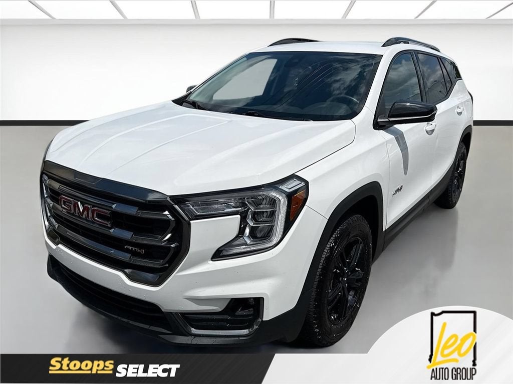 2023 GMC Terrain AT4 in Summit White — front three-quarter view