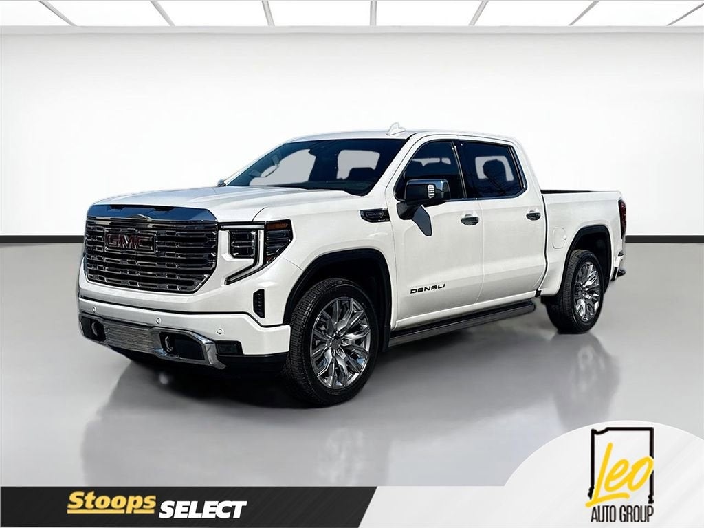 2025 GMC Sierra 1500 Denali in White Frost Tricoat — front three-quarter view