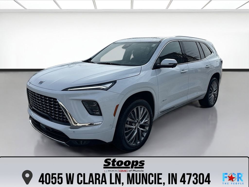 2026 Buick Enclave Avenir in Iridescent White Tricoat — front three-quarter view