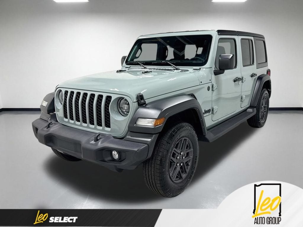 2024 Jeep Wrangler 4-Door Sport S 4x4 in Gray — front three-quarter view